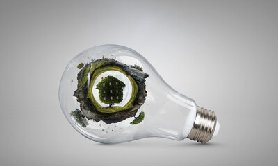 Green landscape inside light bulb