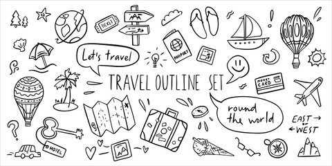 World tour outline doodle set. Drawing line vector sketches.  © Yanka