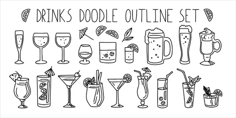Poster Outline set of bar drinks. doodle simple style. Vector drink  © Yanka