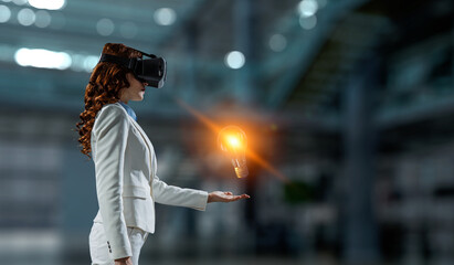 Fototapeta na wymiar Woman wearing virtual reality goggles