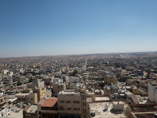 Vistas desde el campanario de la Capilla de la Decapitación de San Juan Bautista, en Madaba, en Jordania, Asia