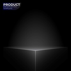 Black box stand for product display. Abstract product pedestal. Vector template. - obrazy, fototapety, plakaty