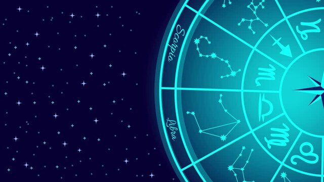 Animated background night sky with astrological zodiac circle
Endless looping zodiac signs in a circle on the background of the galaxy
