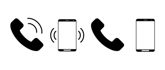 Ringing phone simple icon set. Smartphone ringing. Phone sign. Vector isolated on a white background. Editable Stroke