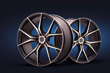 forged new alloy wheels on a blue black background. cool sports wheels wheels with thin spokes auto tuning light weight
