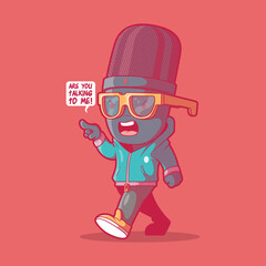 Mad Microphone character talking vector illustration. Sound, Object, podcast design concept.