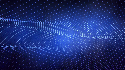 Beautiful curved wave on a dark background. Digital technology background. Concept of network. 3D