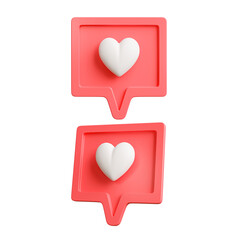 heart notifications icon with social chat on white background,clipping path