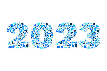 2023 blue circle vector symbol. New Year isolated bubbles icon. Illustration for decoration, celebration, winter holiday, calendar, design element, infographic sign