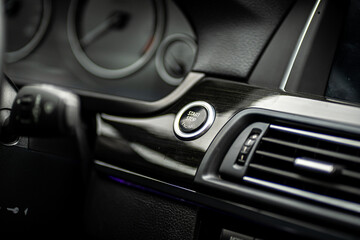 Obraz na płótnie Canvas Control panel dashboard car fragment. Automatic transmission gear shift in car