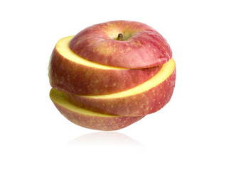 Red sliced apple isolated on white background