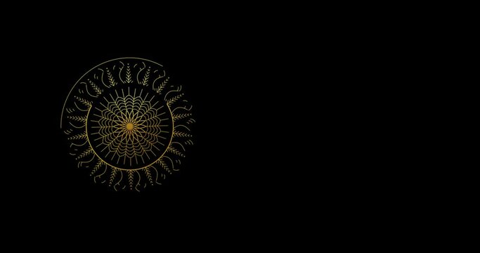 Abstract ornamental digital hand drawn gold color mandala footage. Floral vintage decorative element's oriental pattern.