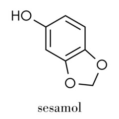 Sesamol herbal molecule. Present in sesame oil. Skeletal formula.