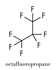 Octafluoropropane perfluorocarbon molecule. Skeletal formula.