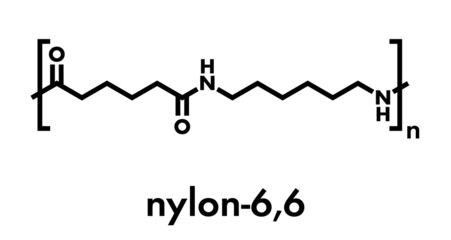 Nylon (nylon-6,6) plastic polymer, chemical structure. Skeletal formula.
