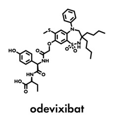 Odevixibat drug molecule. Skeletal formula.