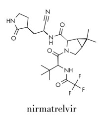 Nirmatrelvir (PF-07321332) antiviral drug molecule. Skeletal formula.