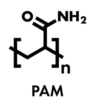 Polyacrylamide (PAM) polymer, chemical structure. Skeletal formula.