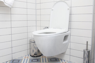 Ceramic white toilet bowl in the modern bathroom