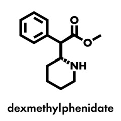 Dexmethylphenidate drug molecule. Skeletal formula.