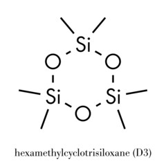 Hexamethylcyclotrisiloxane (D3) cyclic organosilicon molecule. Skeletal formula.