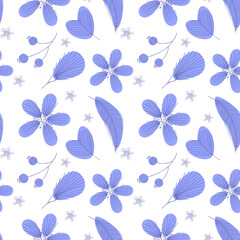 Very Peri doodle flowers pattern, seamless , white background . Vector illustration
