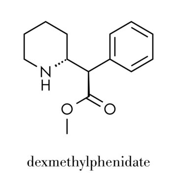Dexmethylphenidate drug molecule. Skeletal formula.
