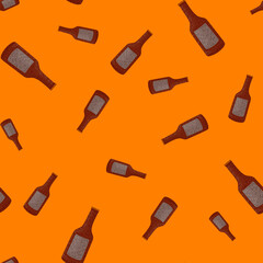 Bottle alcohol seamless pattern. Hand drawn background for menu.