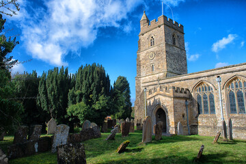 English country church with yew trees