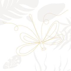 dragonfly drawing by line, on an abstract background, vector