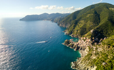 Obraz premium aerial/drone view of Vernazza, a small town of the Cinque Terre National Park, Tuscany Italy 