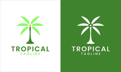 Tropical Summer Palm Tree Logo Design and Icon Template.