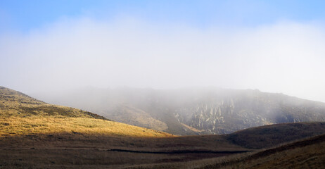 Fall sun and fog on Dovestones Quarry
