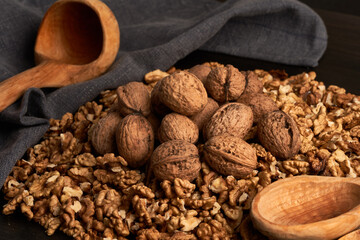 Walnuts on a wooden board