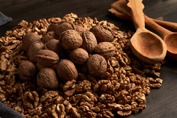 Walnuts on a wooden board