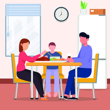continuous line drawing of a family dinner before sleep. Vector colorful illustration. Before and After sleep activity