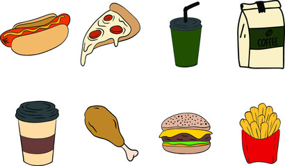 fast food icons set