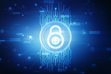 Digital Padlock on abstract technology background, Technology security concept. Modern safety digital background. Protection system, Cyber Security and safety information, personal data concept