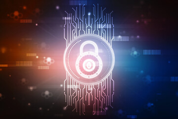 Digital Padlock on abstract technology background, Technology security concept. Modern safety digital background. Protection system, Cyber Security and safety information, personal data concept