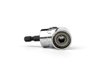 Angular adapter for screwdriver bits isolated on white background.