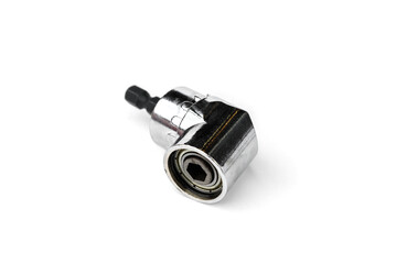 Angular adapter for screwdriver bits isolated on white background.