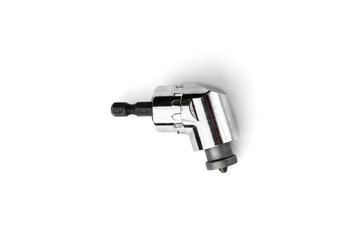 Angular adapter for screwdriver bits isolated on white background.