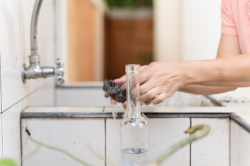 Human hands washing label plastic sticker