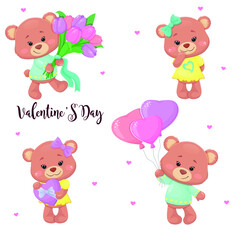 Set with cute bears for Valentine's Day