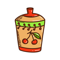 doodle style kitchenware. hand drawn sugar bowl with cherry ornament