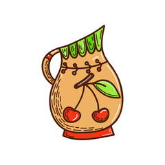 doodle style kitchenware. hand drawn jug with cherry ornament