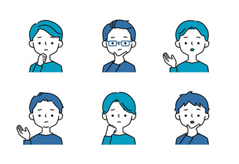 困った表情とポーズの男性のシンプルなイラストセット