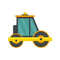 Builder road roller icon flat isolated vector