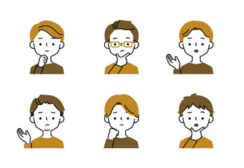 困った表情とポーズの男性のシンプルなイラストセット