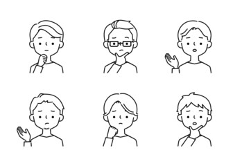 困った表情とポーズの男性のシンプルなイラストセット